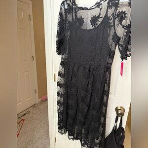 Xhilaration Black Floral Lace Midi Dress